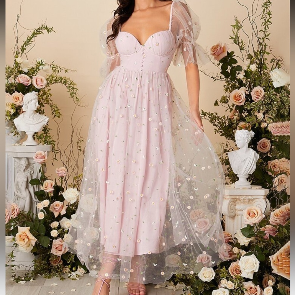 SHEIN Pink Floral Midi Dress